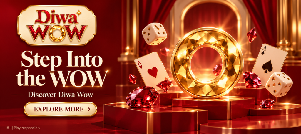 Diwa Wow banner with cards, dice, and a gold ring