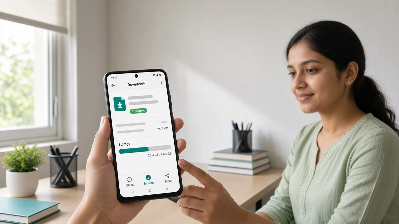 Indian woman installs Diwa Wow Android gaming app